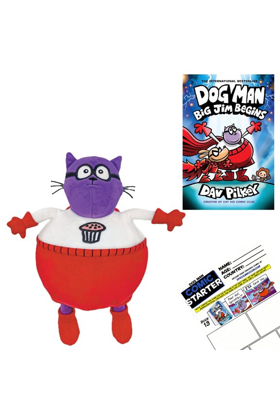 Dav Pilkey Dog Man Big Jim Begins Gift Set includes Hardcover Book #13, Commander Cupcake Plush, and Comic Starter Booklet (Encourages Working Together, Bravery, Imagination, and Humor)