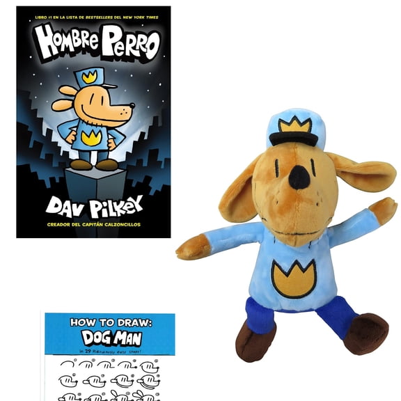 Dav Pilkey Hombre Perro Dog Man Gift Set Includes Hardcover Book Spanish Edition Dog Man Book #1, MerryMakers Dog Man Plush Book Character, and How to Draw Dog Man Page