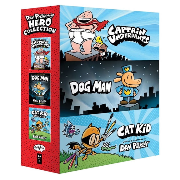 Dav Pilkey's Hero Collection: 3-Book Boxed Set (Captain Underpants #1, Dog Man #1, Cat Kid Comic Club #1) (Hardcover)
