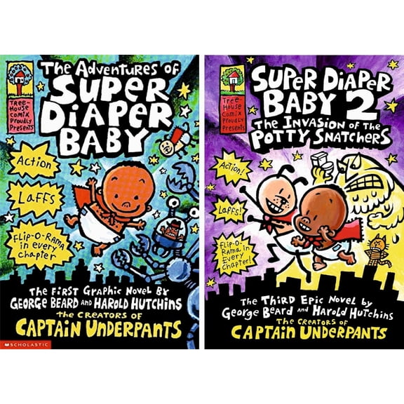Dav Pilkeys Super Diaper Baby Series 2-Book Collection Set The Adventures of Super Diaper Baby & The Invasion of the Potty Snatchers