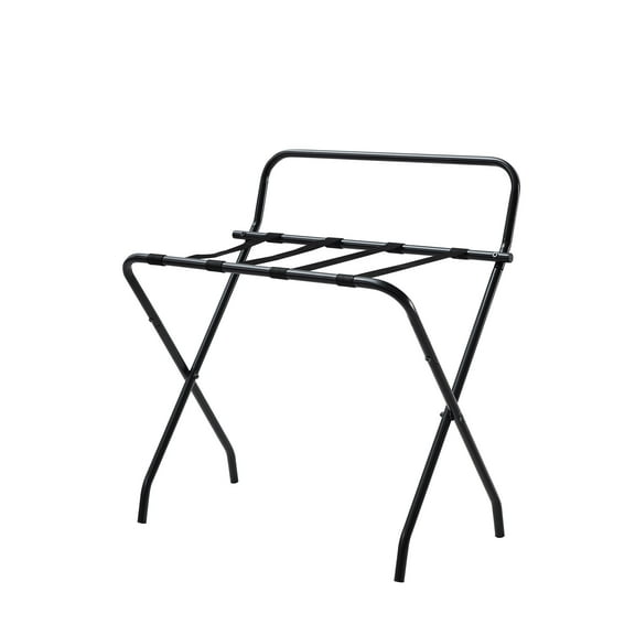 Davao Black Metal High-Back Folding Luggage Rack with Nylon Straps