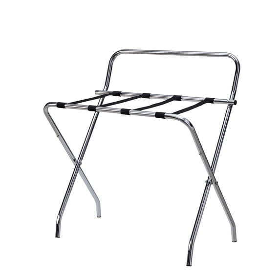 Davao Chrome Metal High-Back Folding Luggage Rack with Nylon Straps