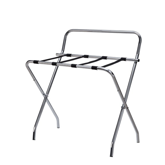 Davao Chrome Metal High-Back Folding Luggage Rack with Nylon Straps