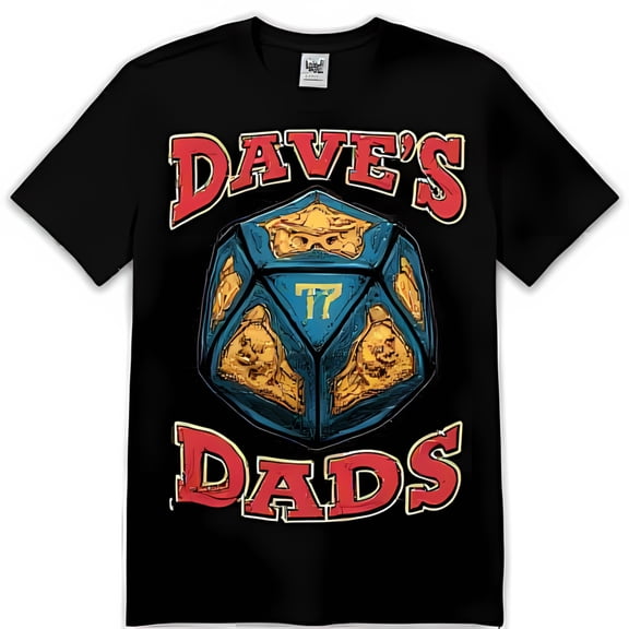 Dave Dads Black T-Shirt with Red & White and Blue 20 Sided