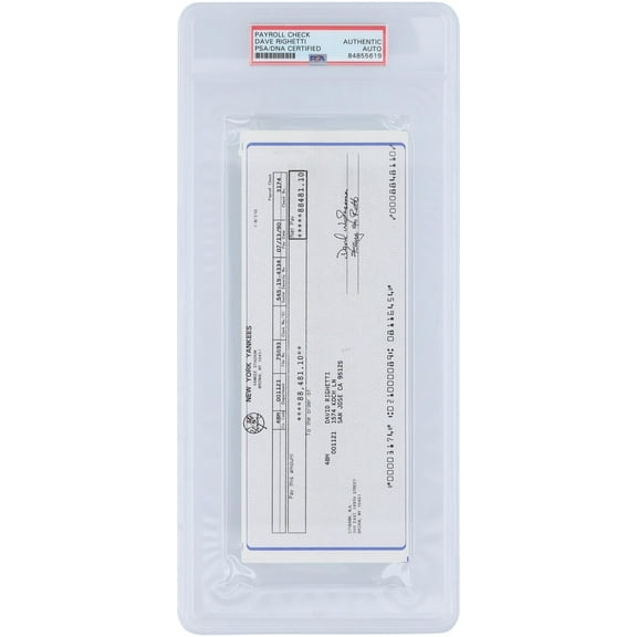 Dave Righetti New York Yankees Autographed Check from July 13, 1990 - PSA 84855619 - Fanatics Authentic Certified