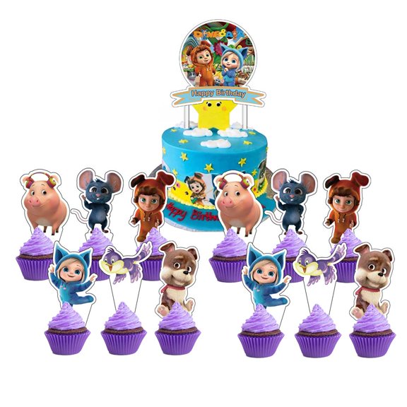 Dave and AVA Cake Topper Cupcake Set Themed Birthday Party Supplies Decoration Decor Kit