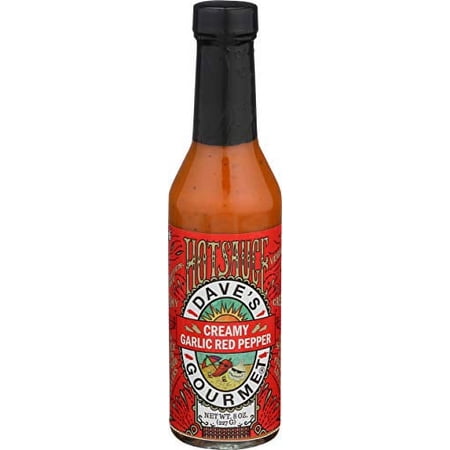 Dave's Gourmet Creamy Garlic Red Pepper Hot Sauce, Lightly Spicy Hot Sauce with a Creamy Sweetness, 8 oz Bottle