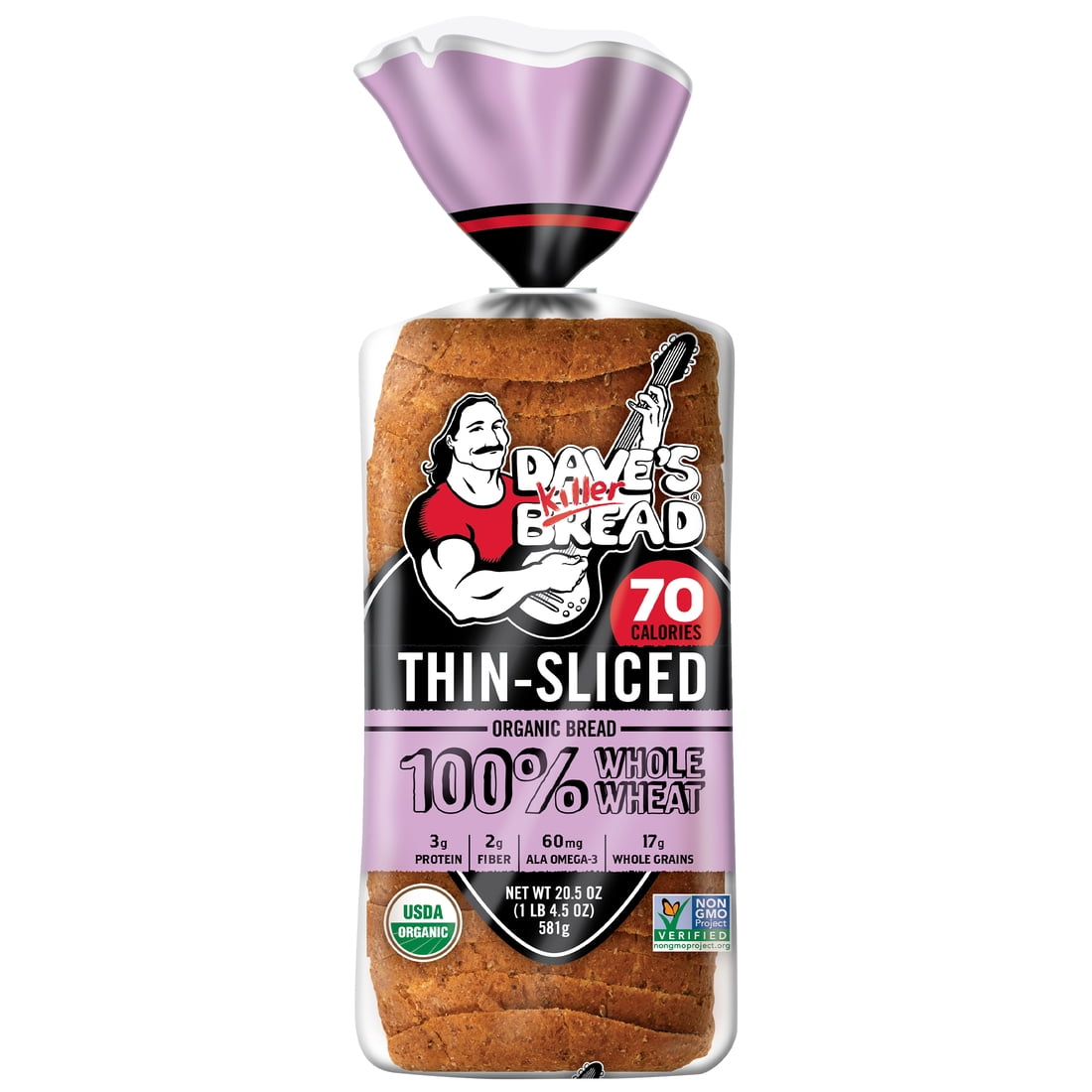 Dave's Killer Bread 100% Whole Wheat Thin-Sliced, Organic Whole Wheat Bread, 20.5 oz Loaf