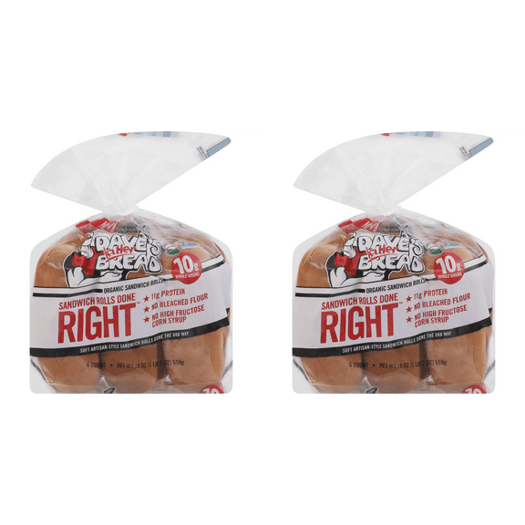 Dave's Killer Bread 10g Protein White Organic Sandwich Rolls, 6 ct Pack of 2 - sandwich rolls, protein bread, soft rolls, dave's organic bread, healthy lunch option