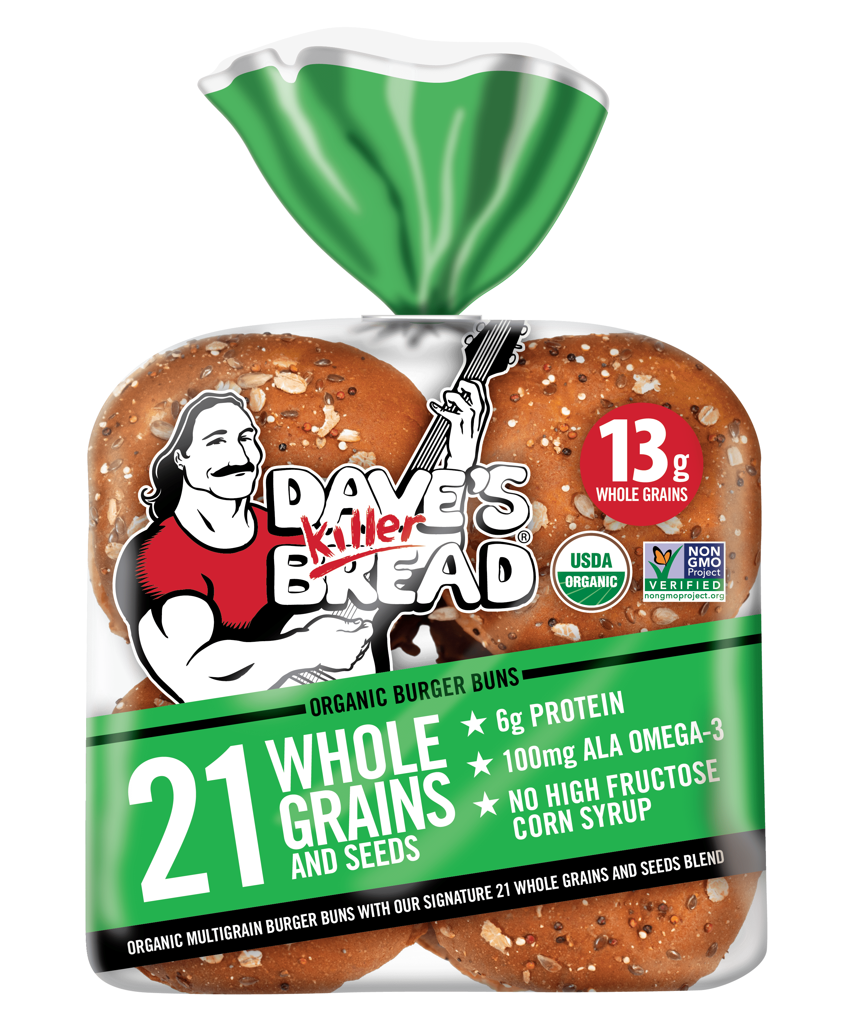 Dave's Killer Bread 21 Whole Grains and Seeds Organic Hamburger Buns, 8 Count, Shelf-Stable