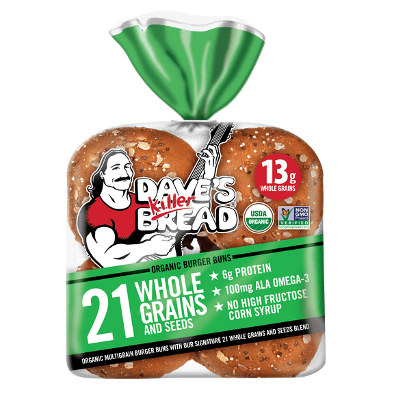 Dave's Killer Bread 21 Whole Grains and Seeds Organic Hamburger Buns, 8 Count, Shelf-Stable