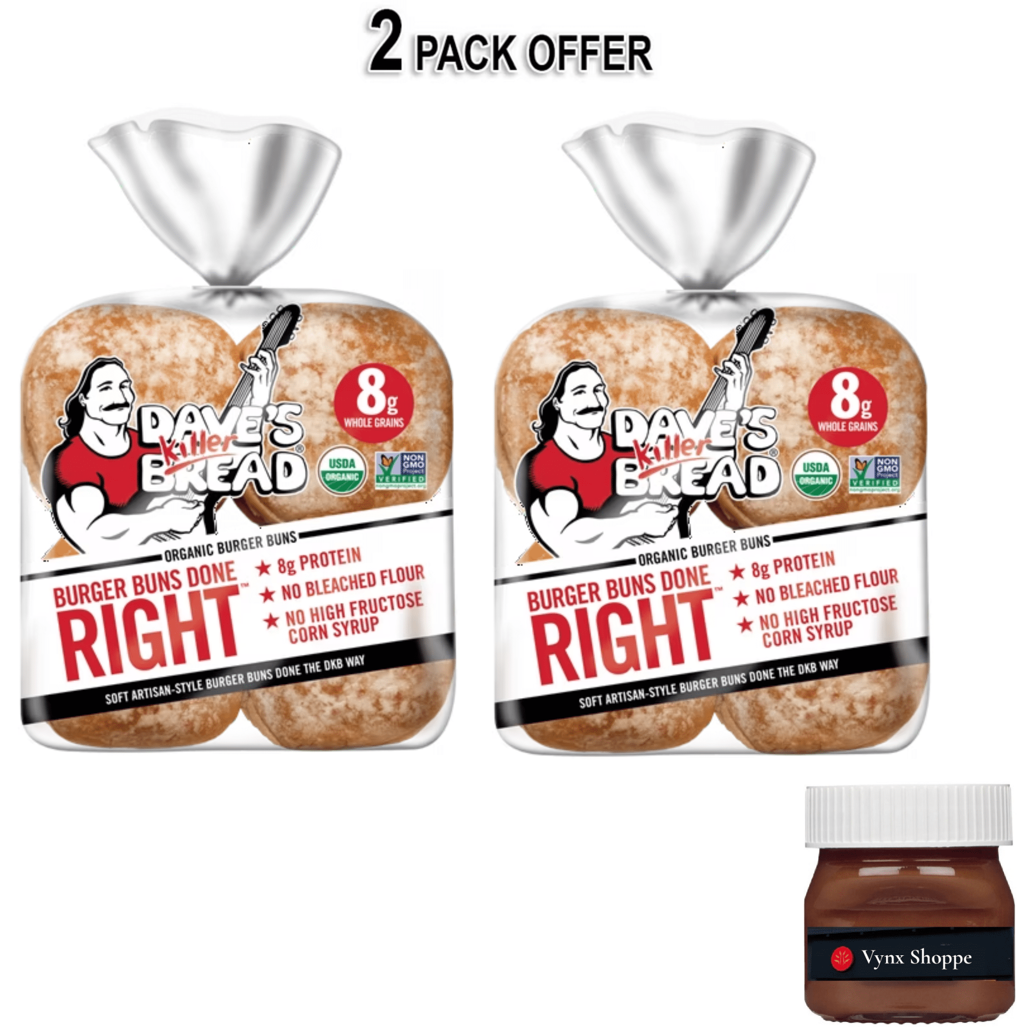 Dave's Killer Bread Burger Buns Done Right, Organic Hamburger Buns, 8 Ct, 17.6 oz, Shelf-Stable