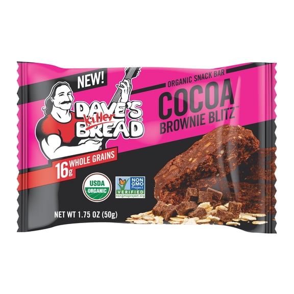 Dave's Killer Bread Cocoa Brownie Blitz, Organic Snack Bars, 1.75 oz, 1 Count, Individually Wrapped