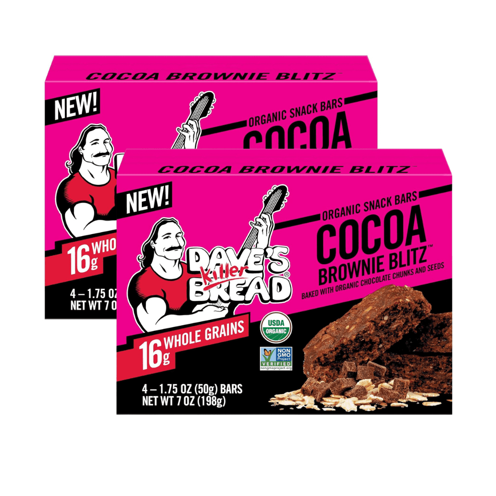 Dave's Killer Bread Cocoa Brownie Blitz Organic Snack Bars, 4 Individually Wrapped Snack Bars (Pack of 2)