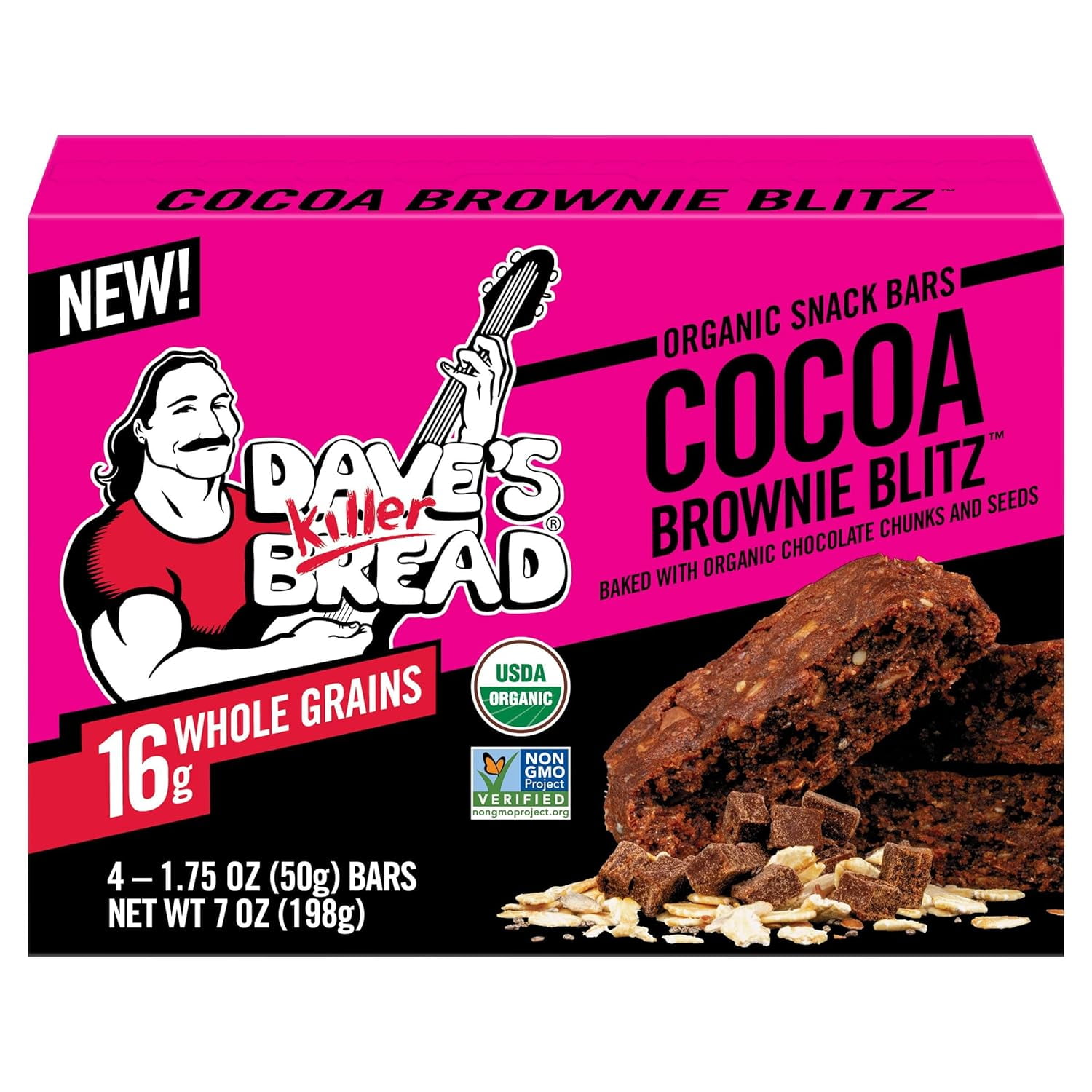 Dave's Killer Bread Cocoa Brownie Blitz Organic Snack Bars, 4 Individually Wrapped Snack Bars