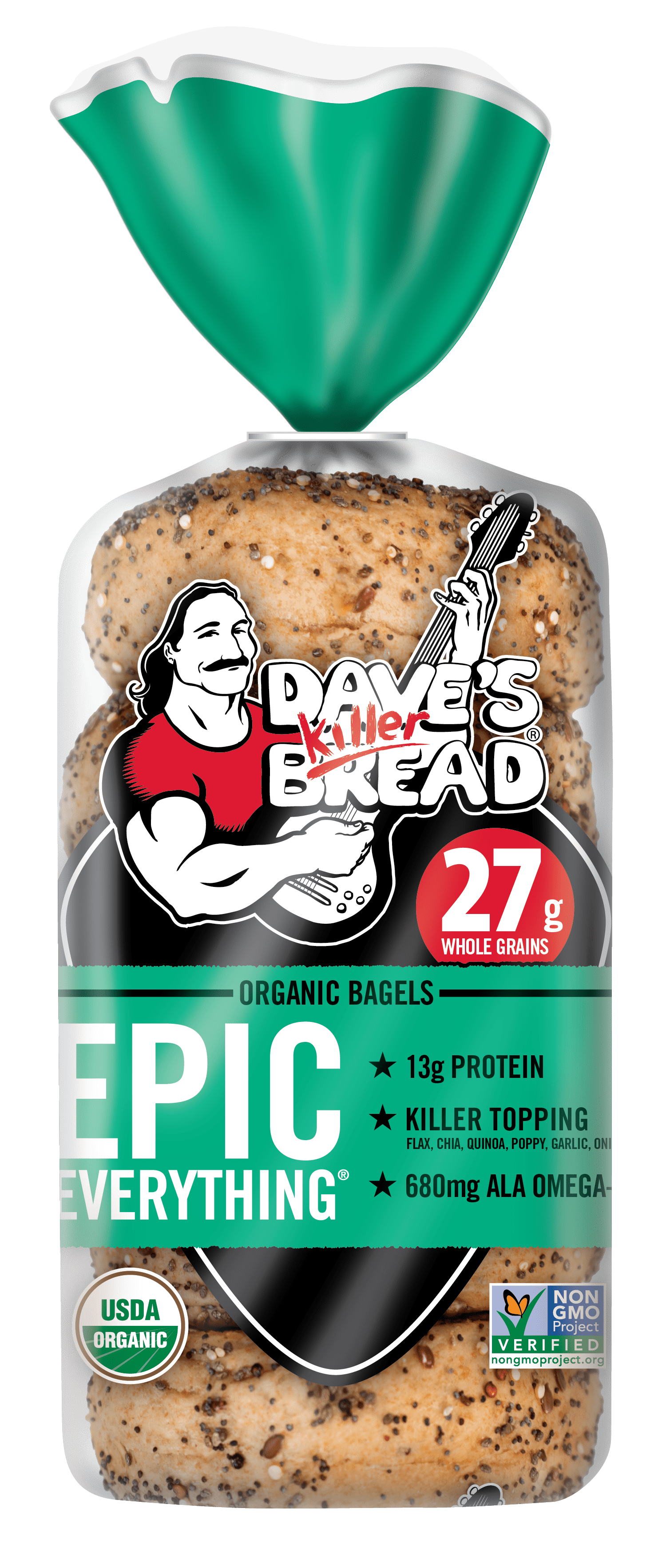 Dave's Killer Bread Epic Everything Organic Bagels, 16.75 oz, 5 Ct, Shelf-Stable
