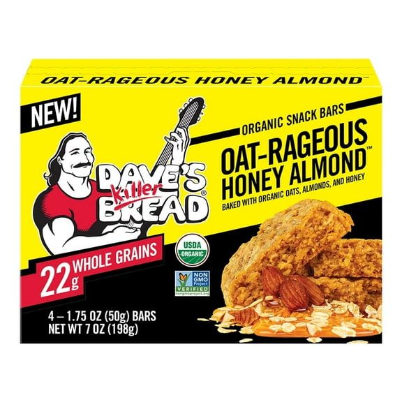 Dave's Killer Bread Oat-Rageous Honey Almond Organic Snack Bars, 4 Individually Wrapped Snack Bars pack of 2