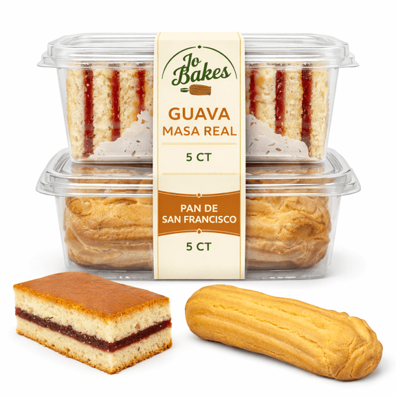 Jo Bakes Cuban Cake Duo 10ct Masa Real de Guayaba & Pan de San Francisco Bakery-Style Gourmet Snack Pack