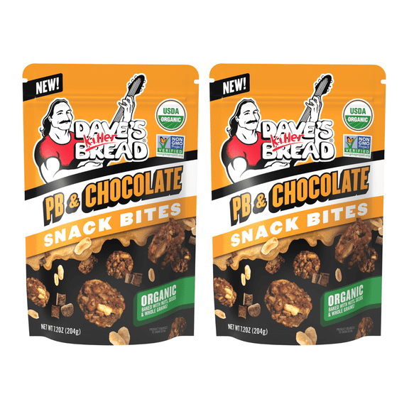 Dave's Killer Bread PB & Chocolate Organic Snack Bites, Organic Snacks, 7.2 oz (Pack of 2)