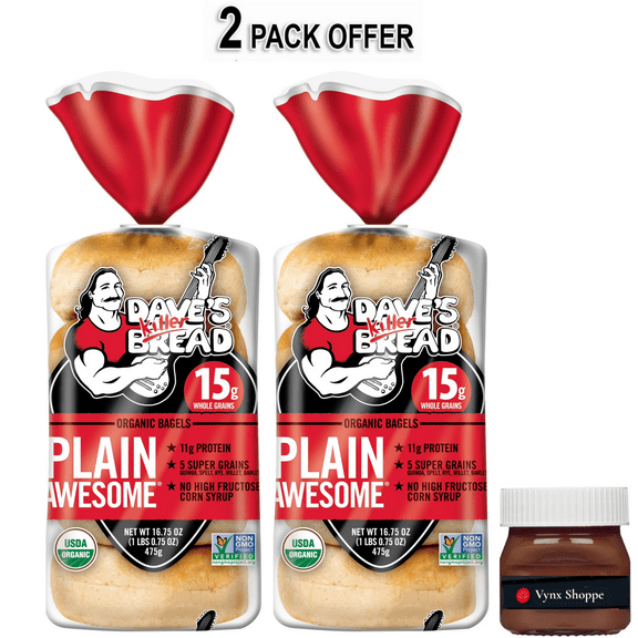 Dave's Killer Bread Plain Awesome Bagels, Organic Bagels, 15g Whole Grains per Bagel, 5 Count