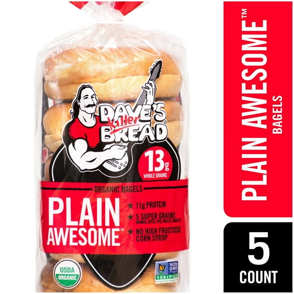 Dave's Killer Bread® Plain Awesome® Organic Bagels, 16.75 oz (Pack of 7) – Non-GMO, USDA Organic, High Protein & Whole Grains