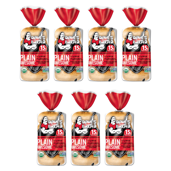 Dave's Killer Bread® Plain Awesome® Organic Bagels, 16.75 oz (Pack of 7) – Non-GMO, USDA Organic, High Protein & Whole Grains