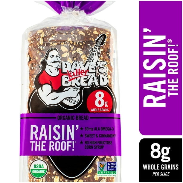 Dave's Killer Bread Raisin' The Roof! Organic Breakfast Bread, Cinnamon Raisin Loaf, 18 Oz (Pack of 2)