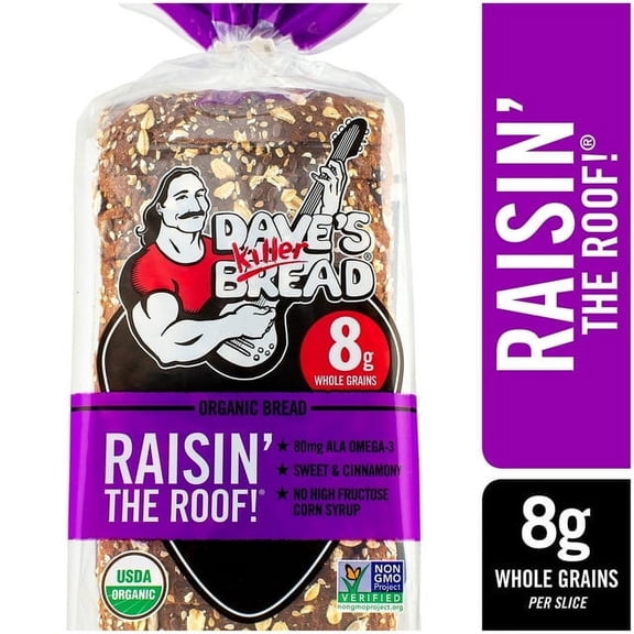 Dave's Killer Bread Raisin' The Roof! Organic Breakfast Bread, Cinnamon Raisin Loaf, 18 Oz(pack of 3)