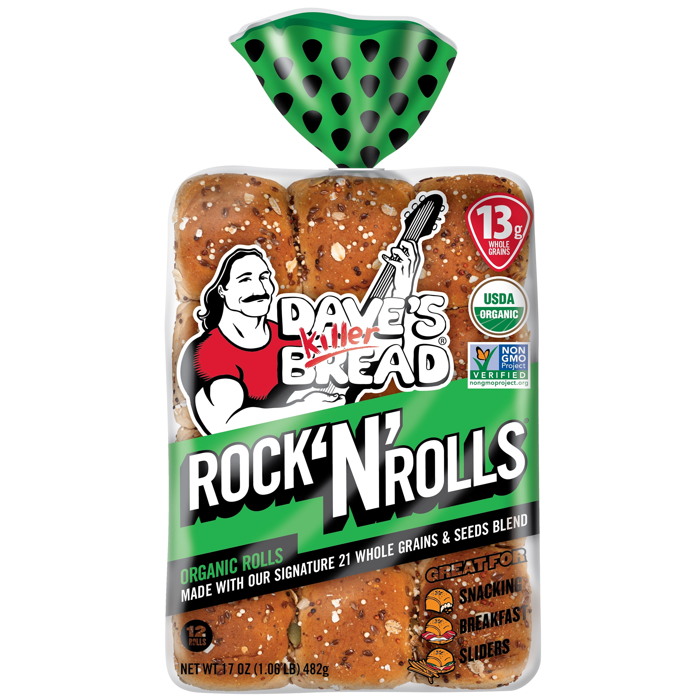 Daves Killer Bread Rock 'N' Rolls, Organic Snack, Slider, Breakfast Rolls, 12 Count