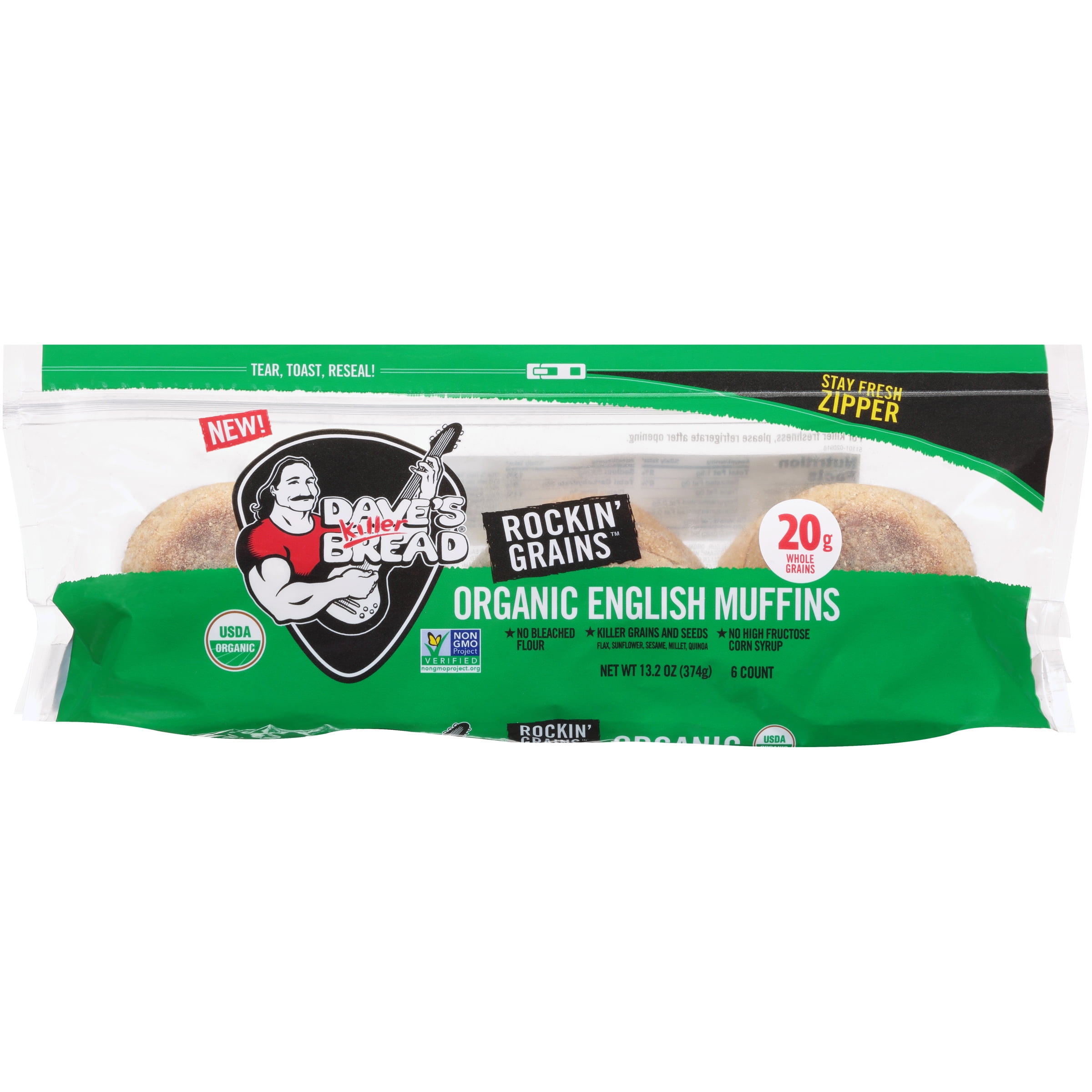Dave's Killer Bread Rockin' Grains English Muffins, Organic Whole Grain English Muffins, 7 Count