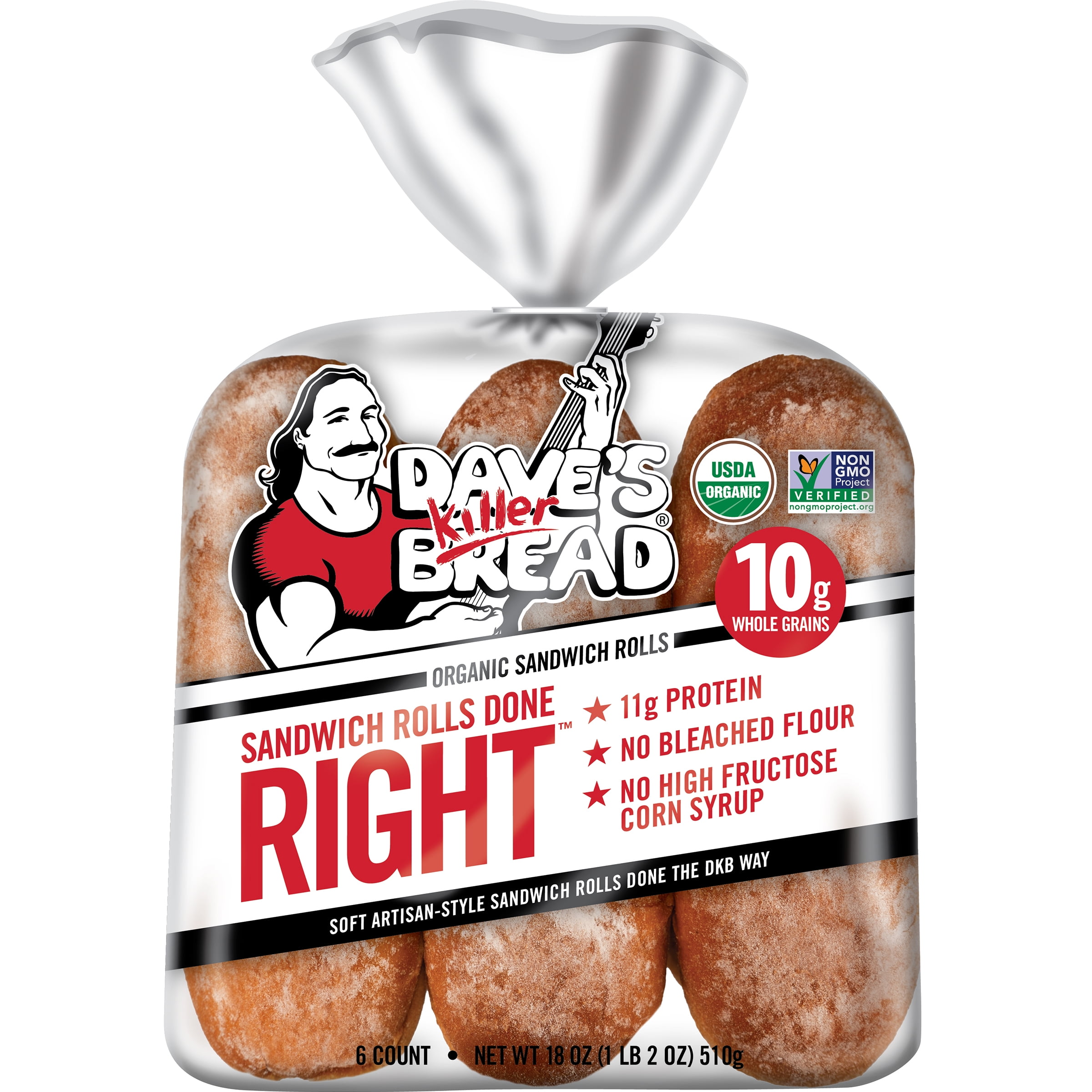Dave's Killer Bread Sandwich Rolls Done Right, Organic White Bread Sandwich Rolls, 6 Count