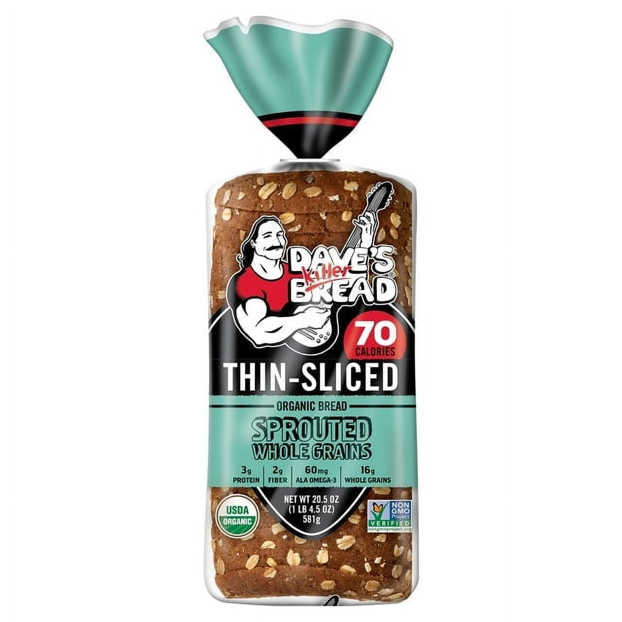 Dave's Killer Bread Sprouted Whole Grains Thin-Sliced Organic Bread 20.5 oz Healthy Grain Bread (Pack of 2)