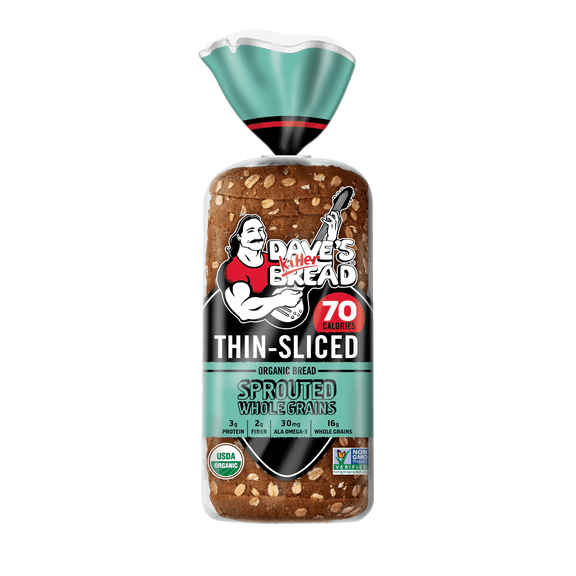 Dave's Killer Bread Sprouted Whole Grains Thin-Sliced Organic Bread Loaf, 20.5 oz, Shelf-Stable