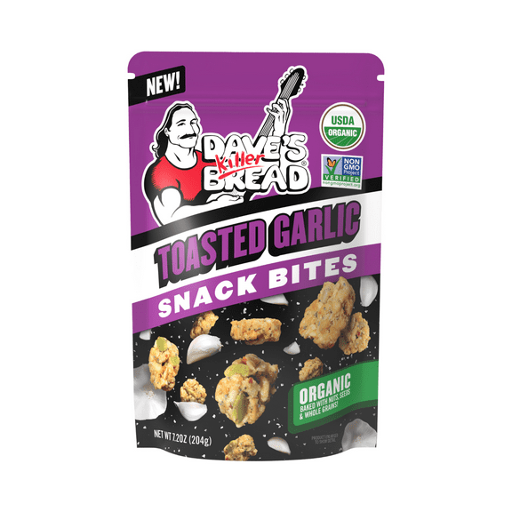 Dave's Killer Bread Toasted Garlic Organic Snack Bites, Garlic Organic Snacks, 7.2 oz