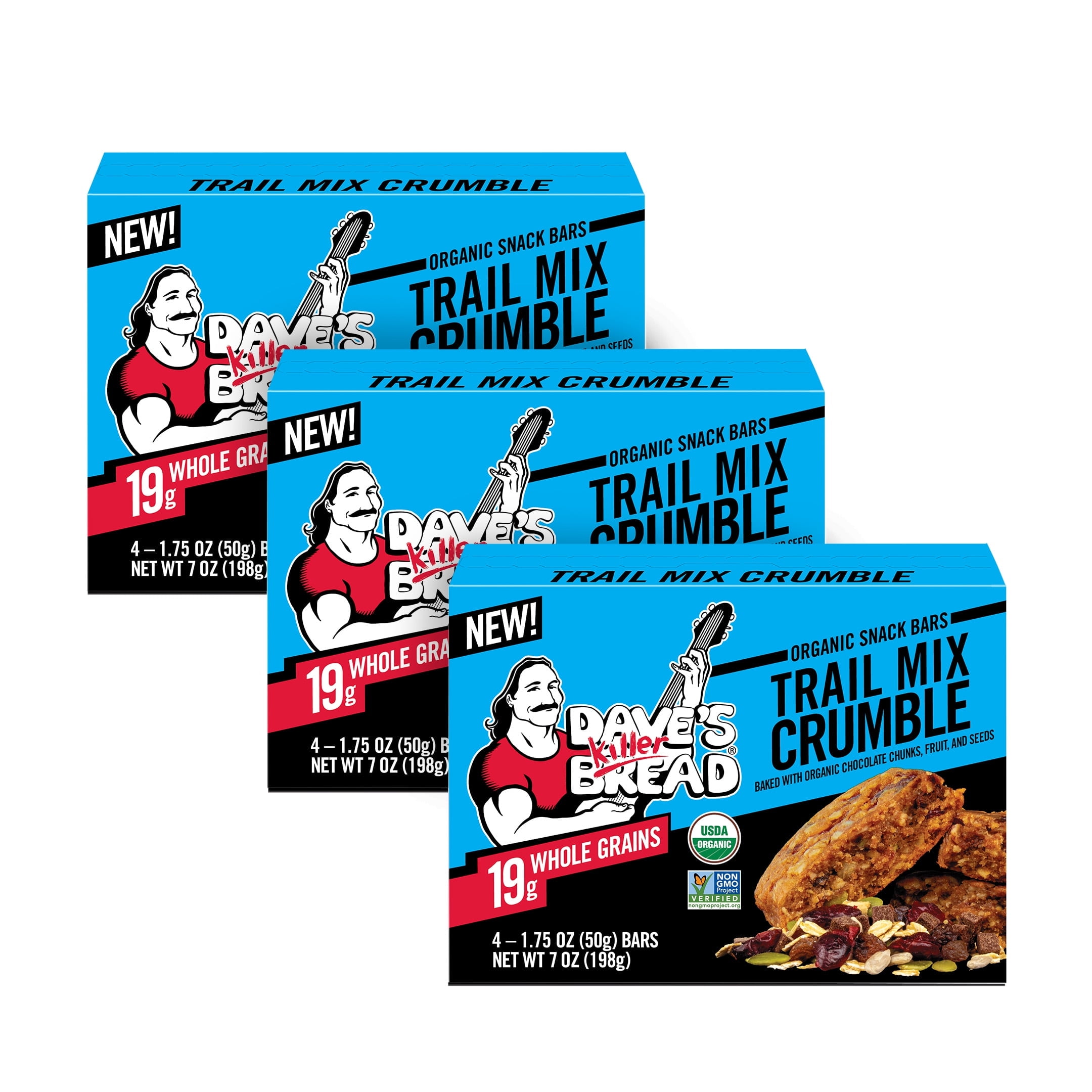 Dave's Killer Bread Trail Mix Crumble Organic Snack Bars, 4 Individually Wrapped Snack Bars (Pack of 3)