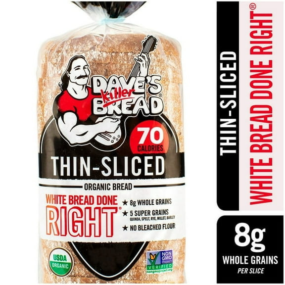 Dave's Killer Bread White Bread Done Right Thin Sliced Organic Bread, 20.5 oz, Shelf-Stable (Pack of 3)