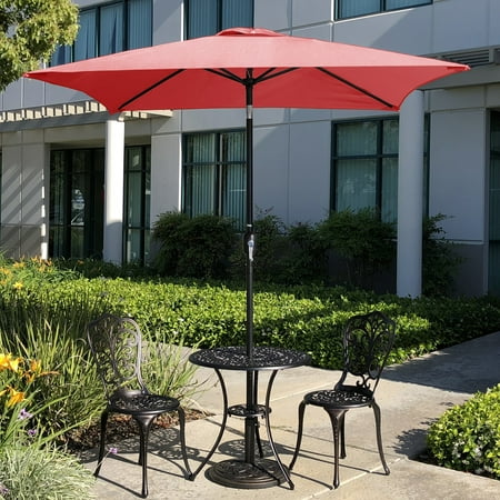 Davee 6.5' Square Patio Umbrella Outdoor Table Market Umbrella with Tilt/Crank, 4 Ribs (Red)