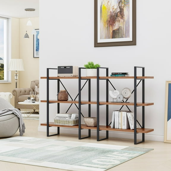 Davee Antique Walnut Color Bookshelves-70.86"W*43"H