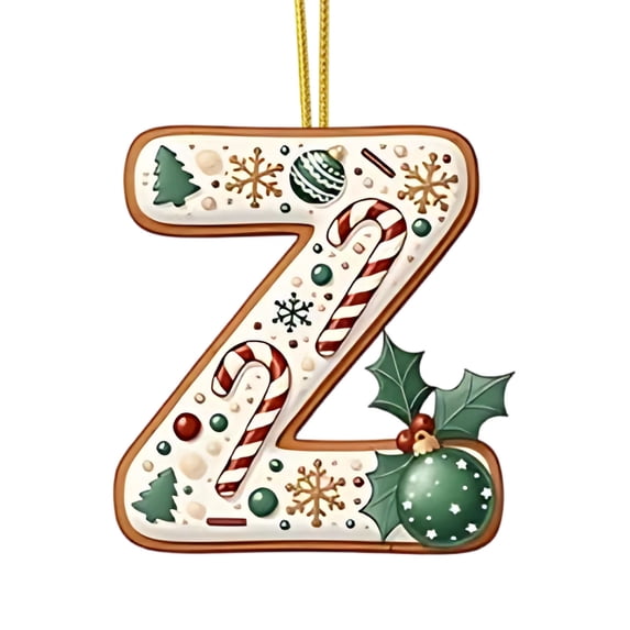 Daveitl 2D Acrylic Christmas Letter Ornament, Gingerbread Style Custom Initial Hanging Pendant, Holiday DIY Home Tree Decor, 1 Piece