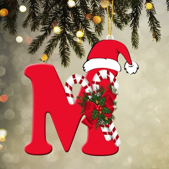 Daveitl Acrylic Christmas Letter Pendant, 26 Initial Ornament for Tree Decor, Double-Sided Hanging Gift for Holiday Party M