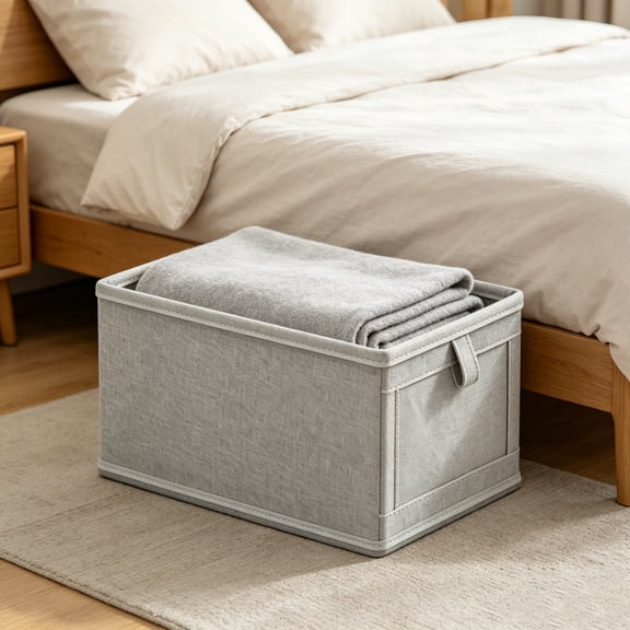Daveitl Foldable Linen Fabric Storage Bin With Side Pull Tab, Open Top Clothes Organizer Basket, Multiple Sizes 7.9 x 3.9 x 1.97 Inches Pack Size