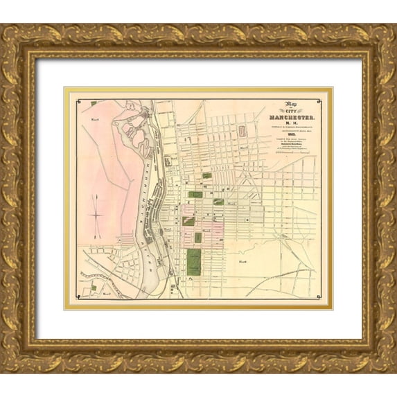 Davenport 23x20 Gold Ornate Wood Framed with Double Matting Museum Art Print Titled - Manchester New Hampshire - Davenport 1873
