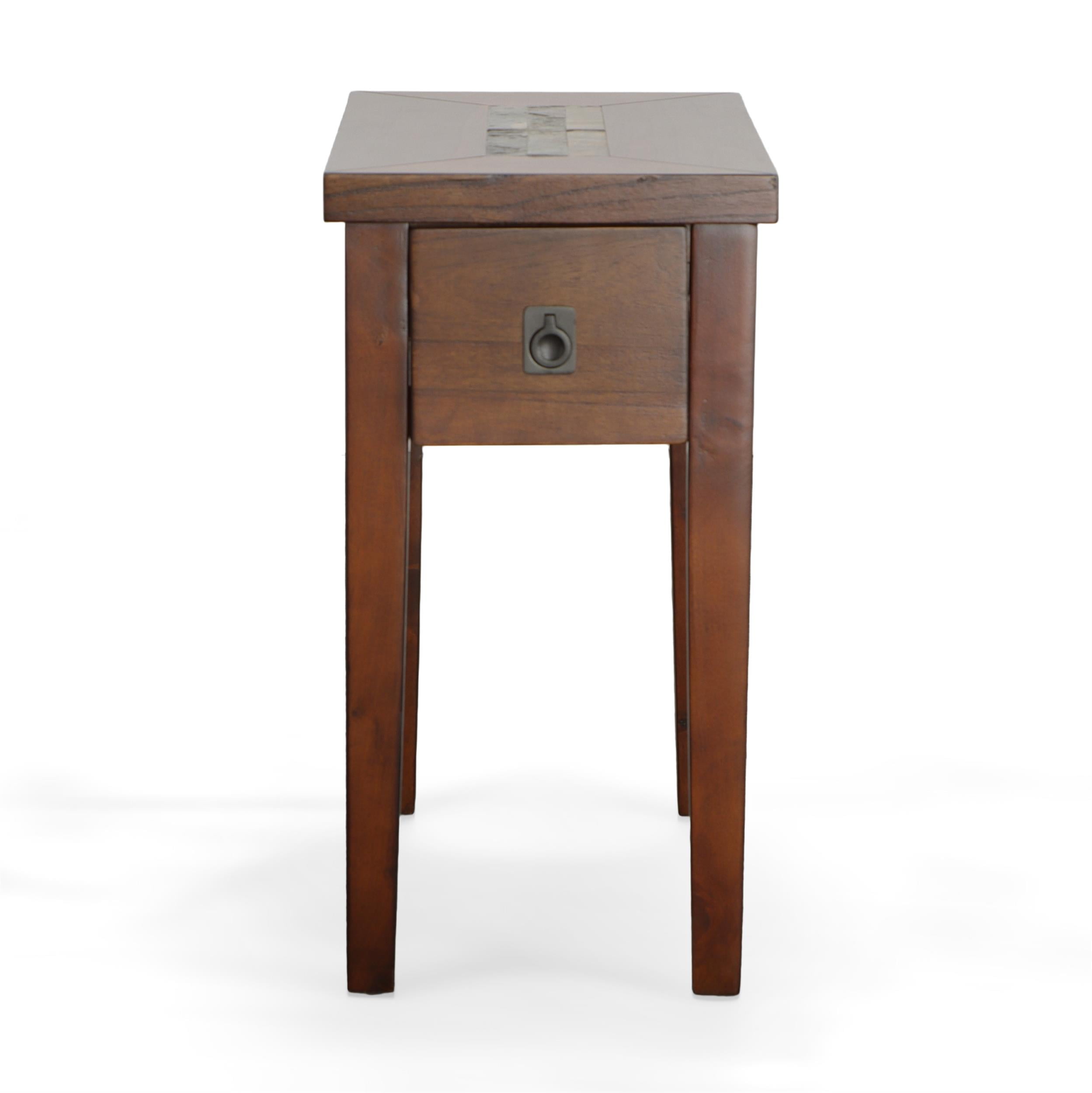 Transitional Medium Cherry Chairside End Table with Slate Inlay