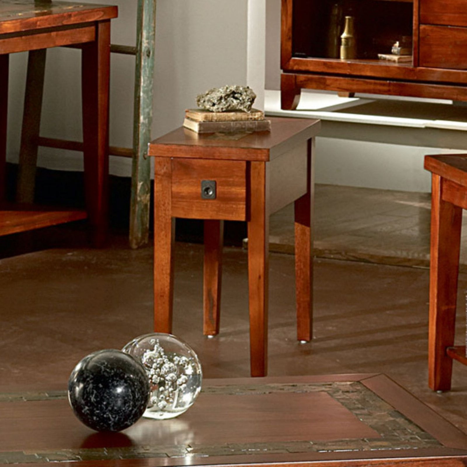 Transitional Medium Cherry Chairside End Table with Slate Inlay