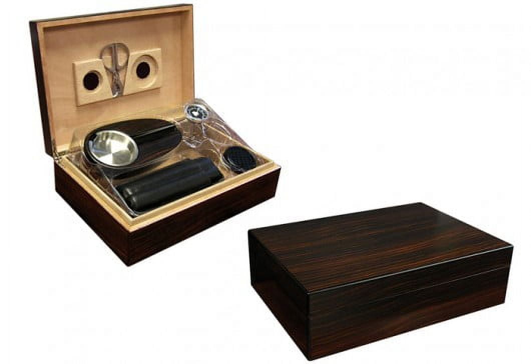 Davenport Cigar Humidor Gift Set - Ebony Finish - Capacity: 50