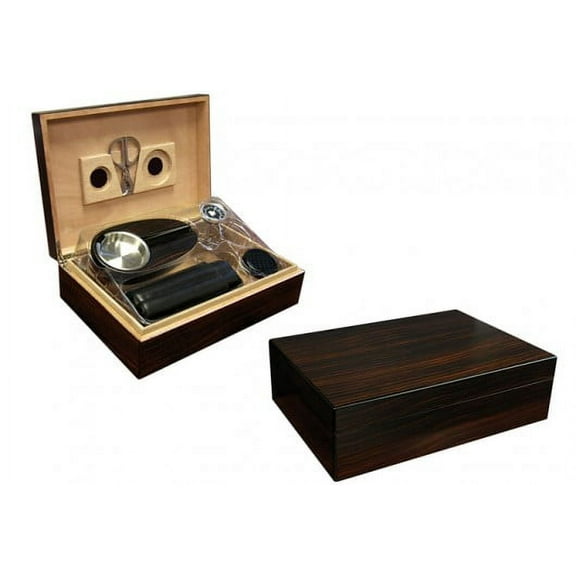 Davenport Cigar Humidor Gift Set - Ebony Finish - Capacity: 50