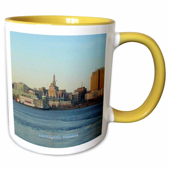 3drose, Davenport Skyline in Canvas, 11oz Two-tone Yellow Mug
