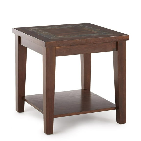 Davenport Slate End Table with Brown Cherry wood trim