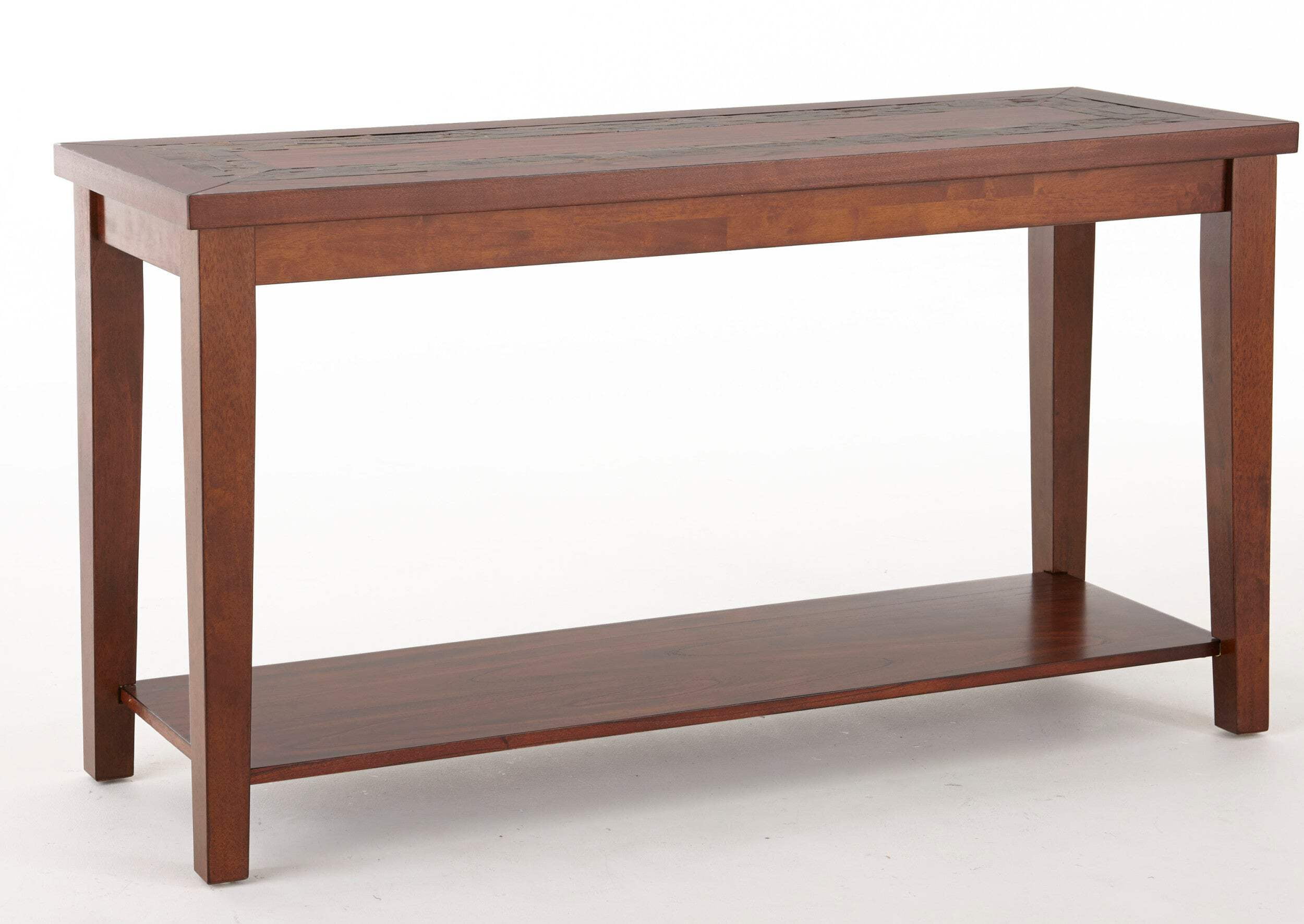 Davenport Brown Wood and Slate Rectangular Console Table with Storage