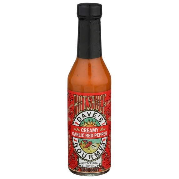 Daves Gourmet Creamy Garlic Red Pepper Hot Sauce, 8 Fluid Ounce -- 6 per case.